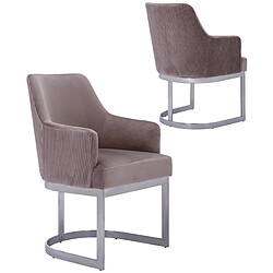 Vivenla Lot de 2 chaises de salle à manger design revêtement en velours taupe et piètement en acier inoxydable argenté collection BOLONIA