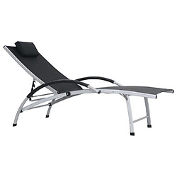 Helloshop26 Transat chaise longue bain de soleil lit de jardin terrasse meuble d'extérieur aluminium textilène noir 02_0012259