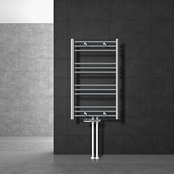 LuxeBath Radiateur de salle de bain Sahara 600x800 mm Chrome courbé avec raccord central + garniture de raccordement avec thermostat Forme traversante Raccord au sol