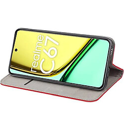 Htdmobiles Housse etui portefeuille avec coque interieure en silicone pour Realme C67 4G + film ecran - ROUGE MAGNET