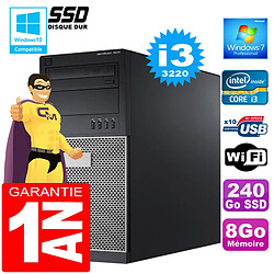 PC Tour DELL 7010 Core I3-3220 Ram 8Go Disque 240 Go SSD Graveur DVD Wifi W7 - Occasion