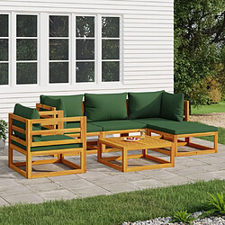 vidaXL Salon de jardin 6 pcs avec coussins vert bois massif