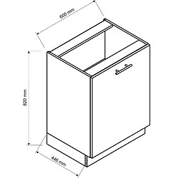 Pegane Meuble bas de cuisine avec 1 porte blanc - longueur 60 x profondeur 44,60 x hauteur 82 cm