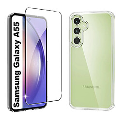 Xeptio Pack coque transparente en TPU et protection écran vitre en verre trempé pour Samsung Galaxy A55 5G -