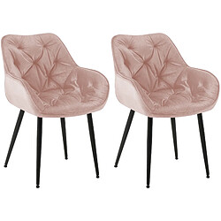 Decoshop26 Lot de 2 chaises de salle à manger coutures décoratives en velours rose et pieds en métal noir 10_0001661