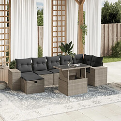 vidaXL Salon de jardin 8 pcs avec coussins gris clair résine tressée