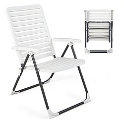 Helloshop26 Chaise de jardin pliante en pp avec dossier réglable à 7 niveaux fauteuil d’extérieur avec cadre métal pour plage piscine blanc 20_0005121