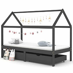 Maison Chic Lit d'Enfant Chambre - Cadre de lit pour enfant avec tiroirs Gris foncé Pin 90x200 cm -MN17764