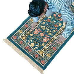 Universal Tapis de prière musulman, tapis de prière musulman épais, fleurs tissées, tapis à franges.(Vert)