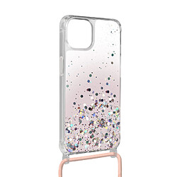 Avizar Coque iPhone 13 Mini Dos Pailleté Avec Lanière Amovible - Dégradé rose