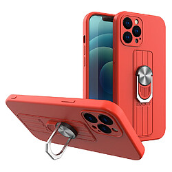 Ozzzo ring coque etui en silicone avec prise pour les doigts et support pour iphone 12 pro max rouge