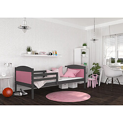 Kids Literie Lit Enfant Mati 90x190 Gris - rose Livré avec sommiers