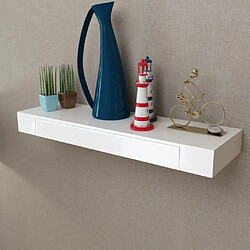 Maison Chic Étagère murale flottante,Etagère de rangement avec 1 tiroir MDF Blanc Rangement de livres/DVD -MN14175 pas cher