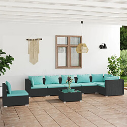 vidaXL Salon de jardin 8 pcs avec coussins Résine tressée Noir