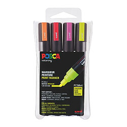 Marqueur Posca couleurs fluo assorties pointe conique 1,8 à 2,5 mm - Boîte de 4