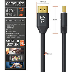 Avis Primewire ?Câble HDMI 8k d' 1m - 8k @30Hz - @120Hz DSC - 4k @144Hz - @240Hz DSC UHD II - Compatible avec HDMI 2.0a et 2.0b - 3D - Haut débit - rafraichissement VVR -DynamicHDR 10+ - eARC- DolbyVision