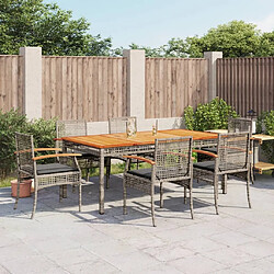 Maison Chic Ensemble à manger d'extérieur 7 pcs avec coussins,Salon de jardin,Mobilier de jardin gris rotin -GKD513419