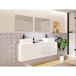 Vente-Unique Meuble de salle de bain suspendu avec double vasque et miroirs - Blanc - 150 cm - JIMENA II