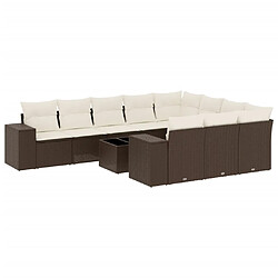 vidaXL Salon de jardin et coussins 11 pcs marron résine tressée