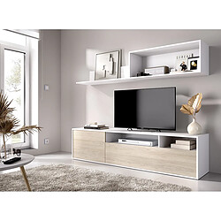 Acheter Pegane Ensemble de salon avec meuble TV avec 2 portes + étagère en bois mélaminé coloris chêne naturel, blanc - Longueur 180 x Profondeur 35 x Hauteur 44/28 cm