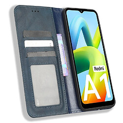 Etui en PU texture rétro, antichoc, magnétique avec support pour votre Xiaomi Redmi A1 4G - bleu