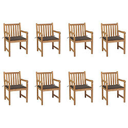 vidaXL Chaises de jardin lot de 8 avec coussins taupe Bois teck massif