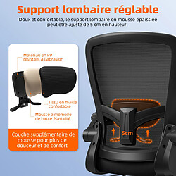 Chaise de Bureau Lexzurn Hauteur Réglable, Lombaire Rembourré, Accoudoirs Pliables, Charge 130 Kg