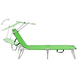 Avis vidaXL Chaise longue pliable avec auvent acier vert pomme