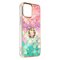 Avizar Coque iPhone 13 Pro Bi-matière Bague de maintien Motif écaille - rose et bleu