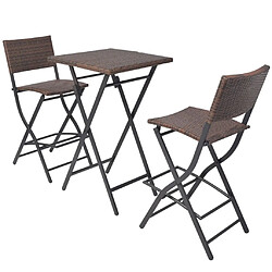 vidaXL Ensemble de bistro pliable 3 pcs Acier Résine tressée Marron