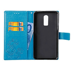 Acheter Wewoo Coque Étui en cuir à motif de fleurs pressées Lucky Clover pour OnePlus 6T, avec support et logements pour cartes, portefeuille dragonne (bleu)