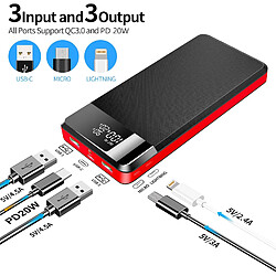 SANAG Power Bank - Fonction De Charge Rapide - Batterie Externe Pour Téléphone Portable Avec Affichage Led Et Lampe De Poche - Qc 22,5 W Et Usb C Pd20W - Batterie Externe Portable - 3 Entrées Et 3 Sorties