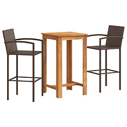 vidaXL Ensemble de bar de jardin 3 pcs marron bois massif acacia rotin