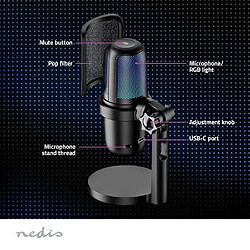 Acheter NEDIS Microphone Streaming USB Music Gaming CARDÏODE Podcasting Voix-off et instruments de musique avec filtre anti-pop