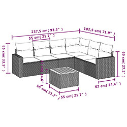 Acheter vidaXL Salon de jardin avec coussins 7 pcs gris résine tressée