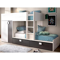 Vente-Unique Lits Superposés 2 x 90 x 190 cm - Armoire intégrée - Blanc, naturel et anthracite + matelas - JUANITO