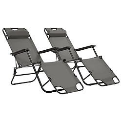 vidaXL Chaises longues pliables 2 pcs avec repose-pied Acier Gris