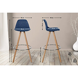 Avis Decoshop26 Tabouret de bar chaise haute x1 repose-pieds style scandinave en tissu bleu structure en bois clair rond 10_0004636