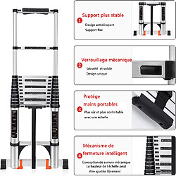 Échelle Télescopique, Échelles Télescopiques Aluminium avec 2 Crochets Amovibles - 3.8M
