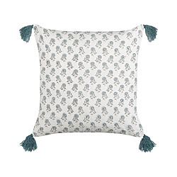 Beliani Coussin CORNUS Coton 45 x 45 cm Floral Impression en bloc Bleu