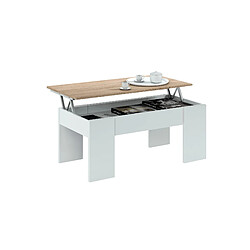 Avis Alter Table basse avec plateau relevable et rangements, coloris blanc et chêne, 100 x 45 x 50 cm (hauteur réglable de 45 à 56 cm).