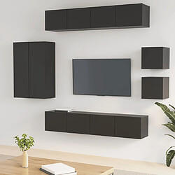 Maison Chic Ensemble de meubles TV 8 pcs | Banc TV Moderne pour salon | Meuble de Rangement - Noir Bois d'ingénierie -MN15423