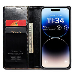 Etui en PU CASEME anti-chute, texture cireuse rétro, fermeture magnétique avec support pour votre iPhone 14 Pro - noir