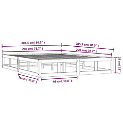 vidaXL Cadre de lit sans matelas marron miel 200x200 cm bois massif pas cher