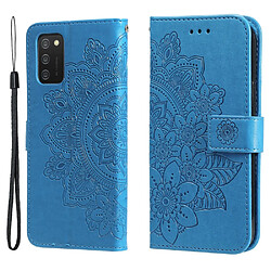 Etui en PU motif de fleurs avec support et cordon bleu pour votre Samsung Galaxy A03s (164.2 x 75.9 x 9.1mm)