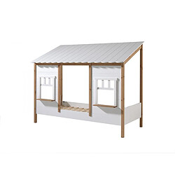 Mes Lit maison enfant 90x200 cm avec sommier en pin blanc et naturel