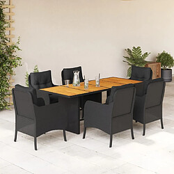 Maison Chic Ensemble à manger d'extérieur 7 pcs avec coussins,Salon de jardin,Mobilier de jardin Noir Résine tressée -GKD159225