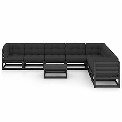 Maison Chic Salon de jardin 9 pcs + coussins - Mobilier/Meubles de jardin - Table et chaises d'extérieur Noir Bois de pin massif -MN80639