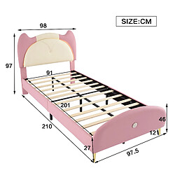 Avis KOMHTOM Lit simple enfant 90x200 cm, avec cadre en bois massif et fer tubulaire, bande LED, beige + rose