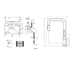 Auralum MAX Évier Cuisine1Bac 58*45*18CM,avec Egouttoir évier Enroulable/Distributeur Savon +Robinet Cuisine avec Douchette Extractible 2 Fonctions,Noir